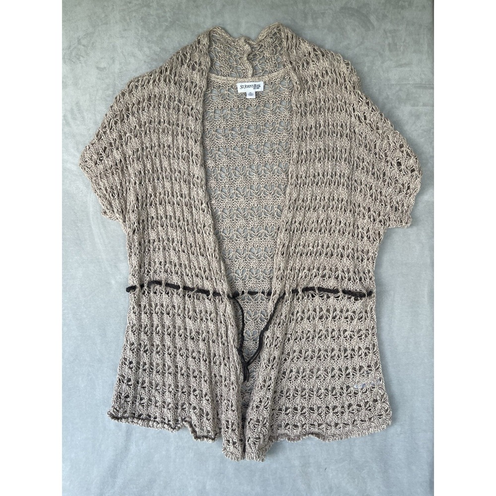 St. John's Bay Cardigan Womens Petite Large Beige Lagenlook Coastal Cowgirl